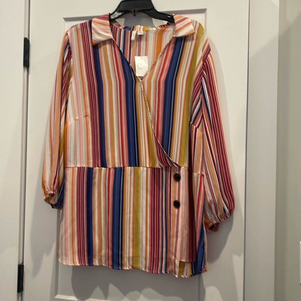 Long sleeve multi colored dressy blouse